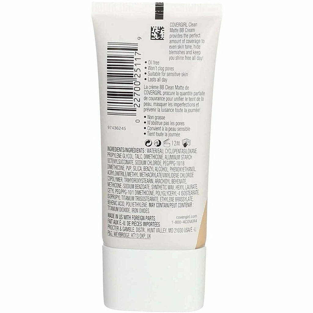 COVERGIRL - Clean Matte BB Cream, Oil-Free, Long-Lasting, Sensitive Skin, Lightweight, 100% Cruelty-Free