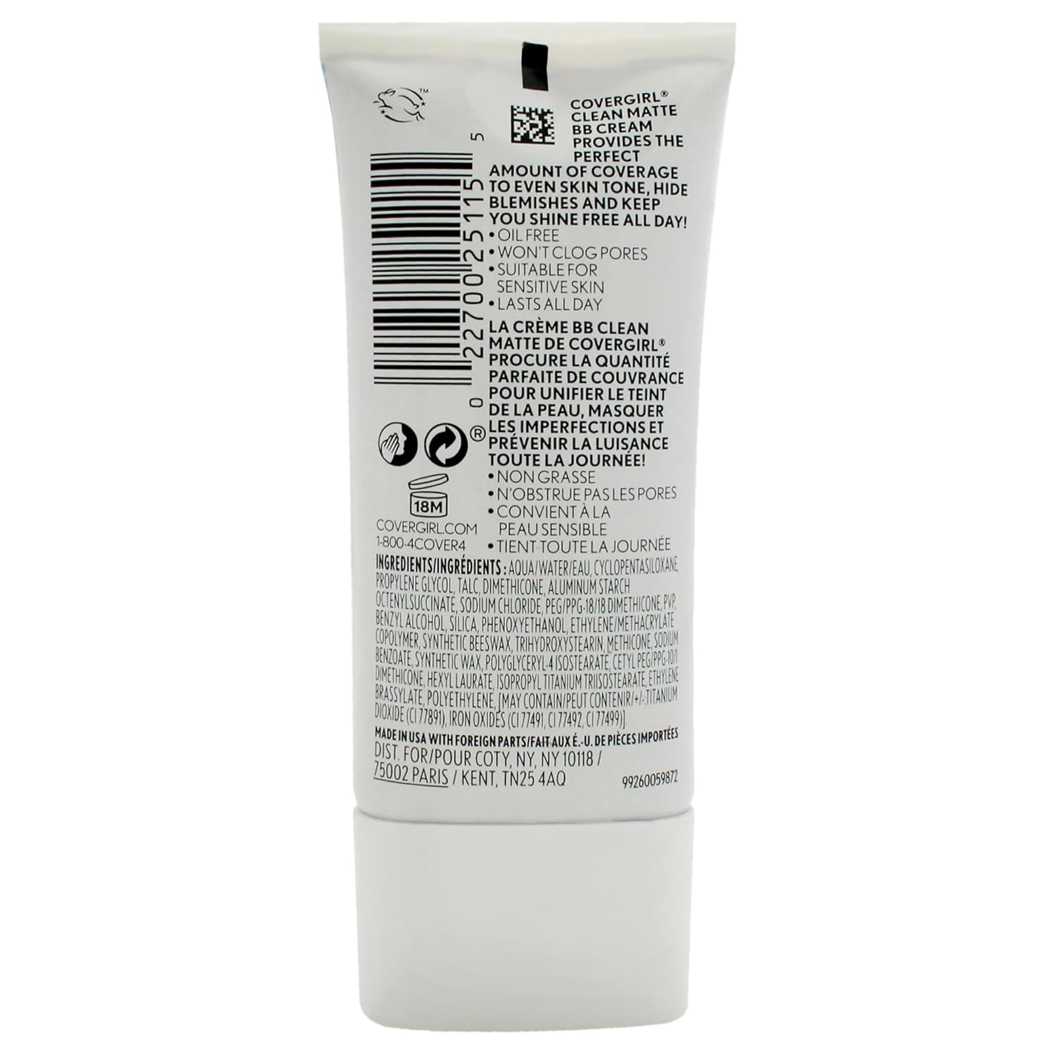 COVERGIRL - Clean Matte BB Cream, Oil-Free, Long-Lasting, Sensitive Skin, Lightweight, 100% Cruelty-Free