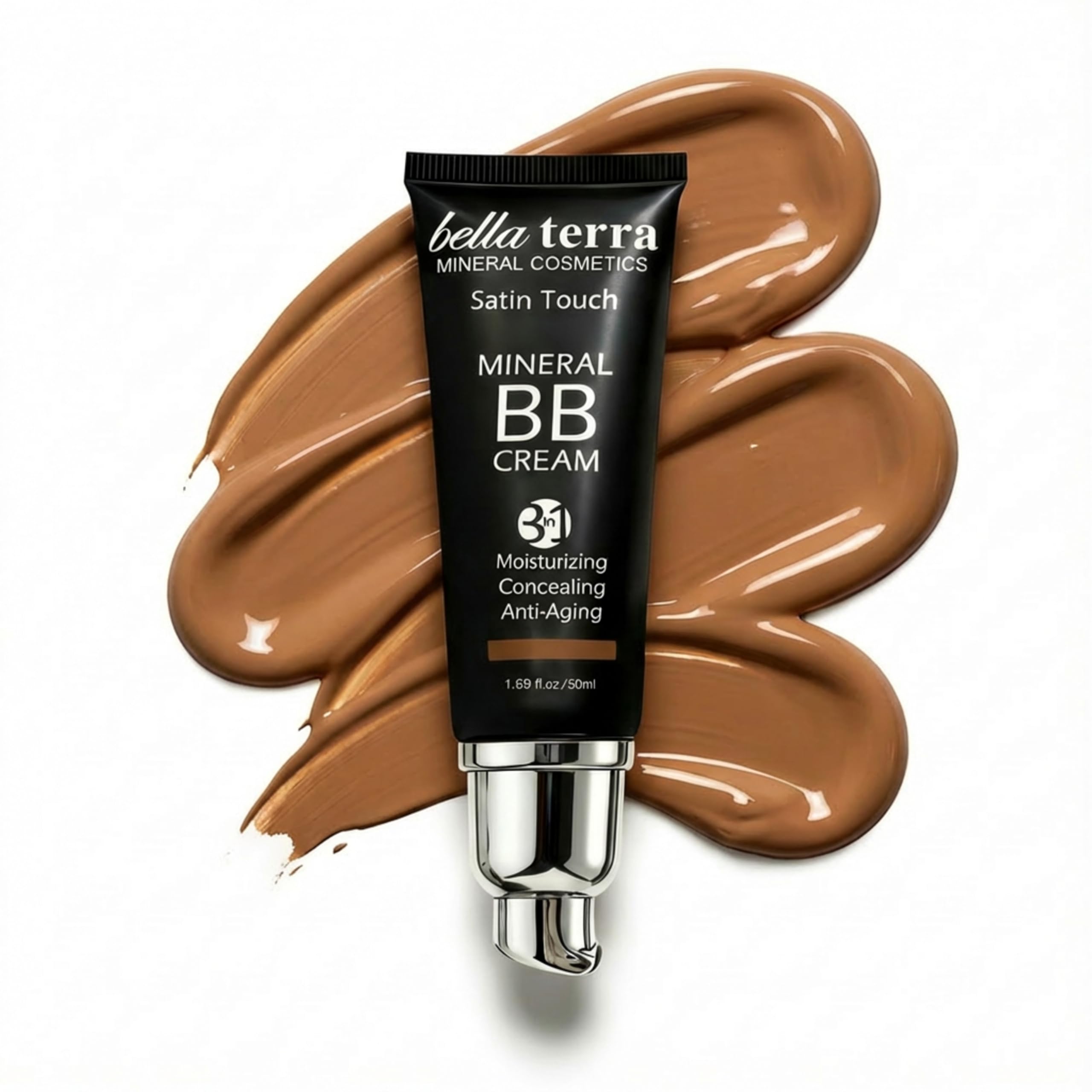 Bellaterra Cosmetics BB Cream - Tinted Moisturizer & Mineral Foundation Makeup, Medium 104 - Lightweight, Oil-Free, Buildable Coverage, Matte Finish, Anti-Aging Concealer, Clean Beauty, 1.69 oz