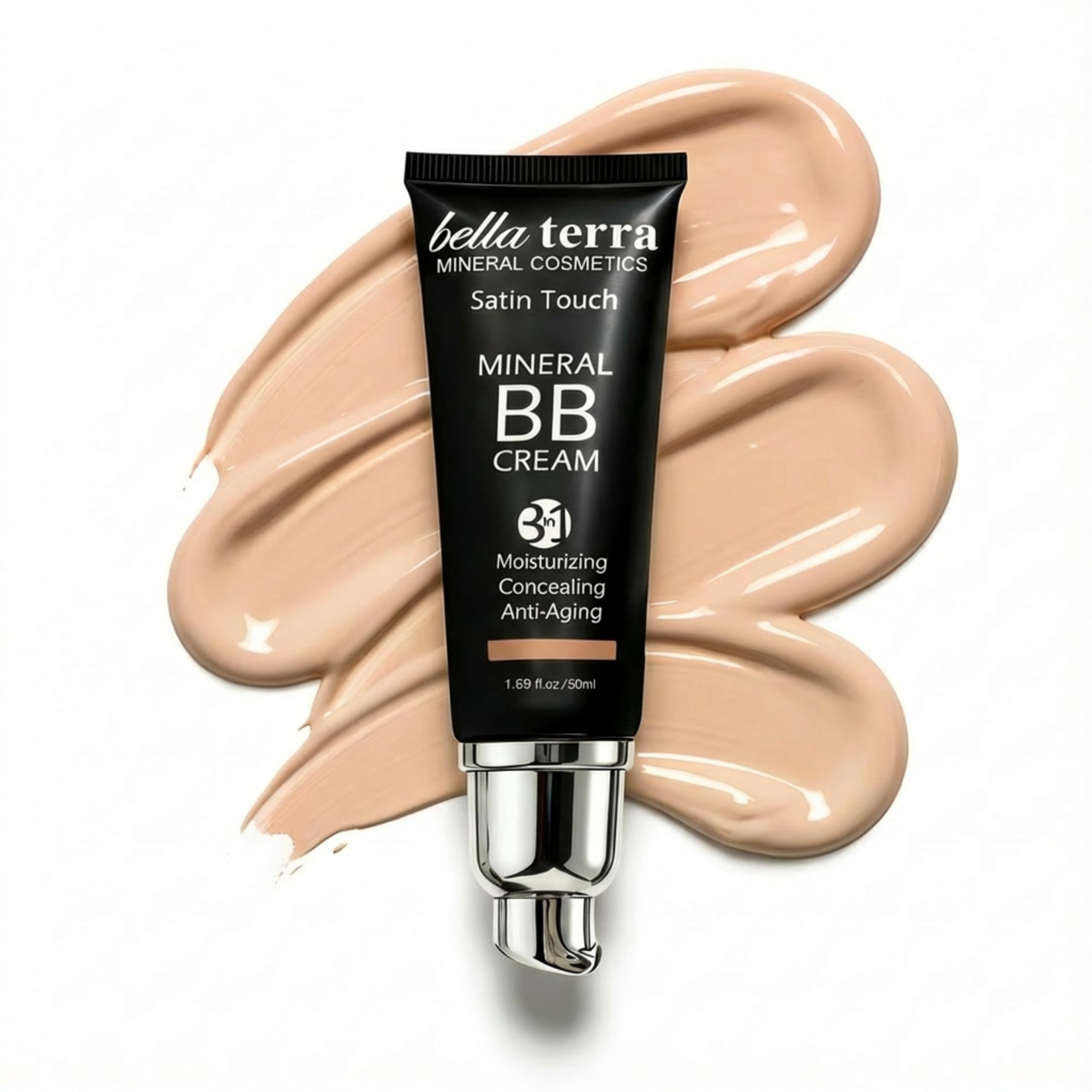 Bellaterra Cosmetics BB Cream - Tinted Moisturizer & Mineral Foundation Makeup, Medium 104 - Lightweight, Oil-Free, Buildable Coverage, Matte Finish, Anti-Aging Concealer, Clean Beauty, 1.69 oz