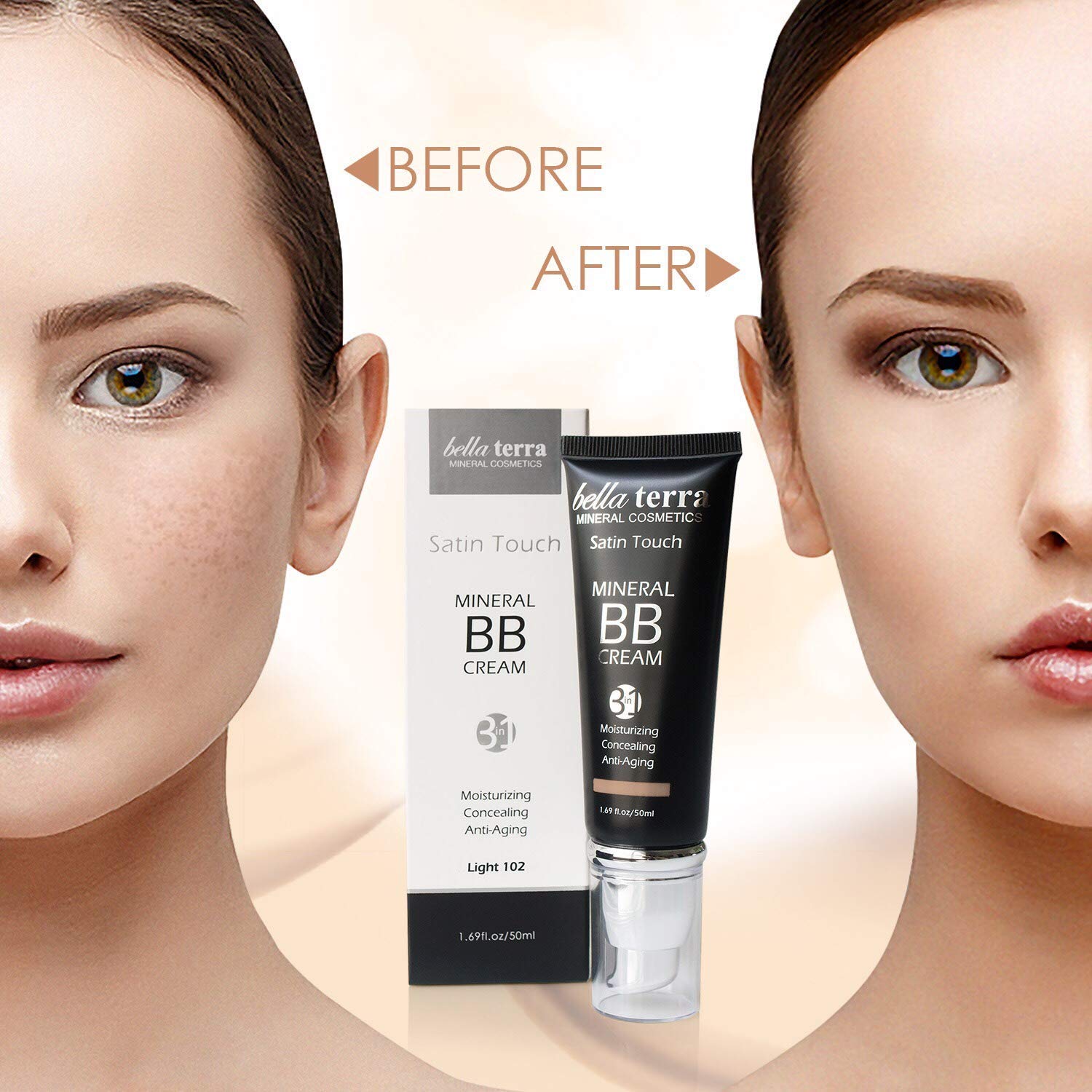 Bellaterra Cosmetics BB Cream - Tinted Moisturizer & Mineral Foundation Makeup, Medium 104 - Lightweight, Oil-Free, Buildable Coverage, Matte Finish, Anti-Aging Concealer, Clean Beauty, 1.69 oz