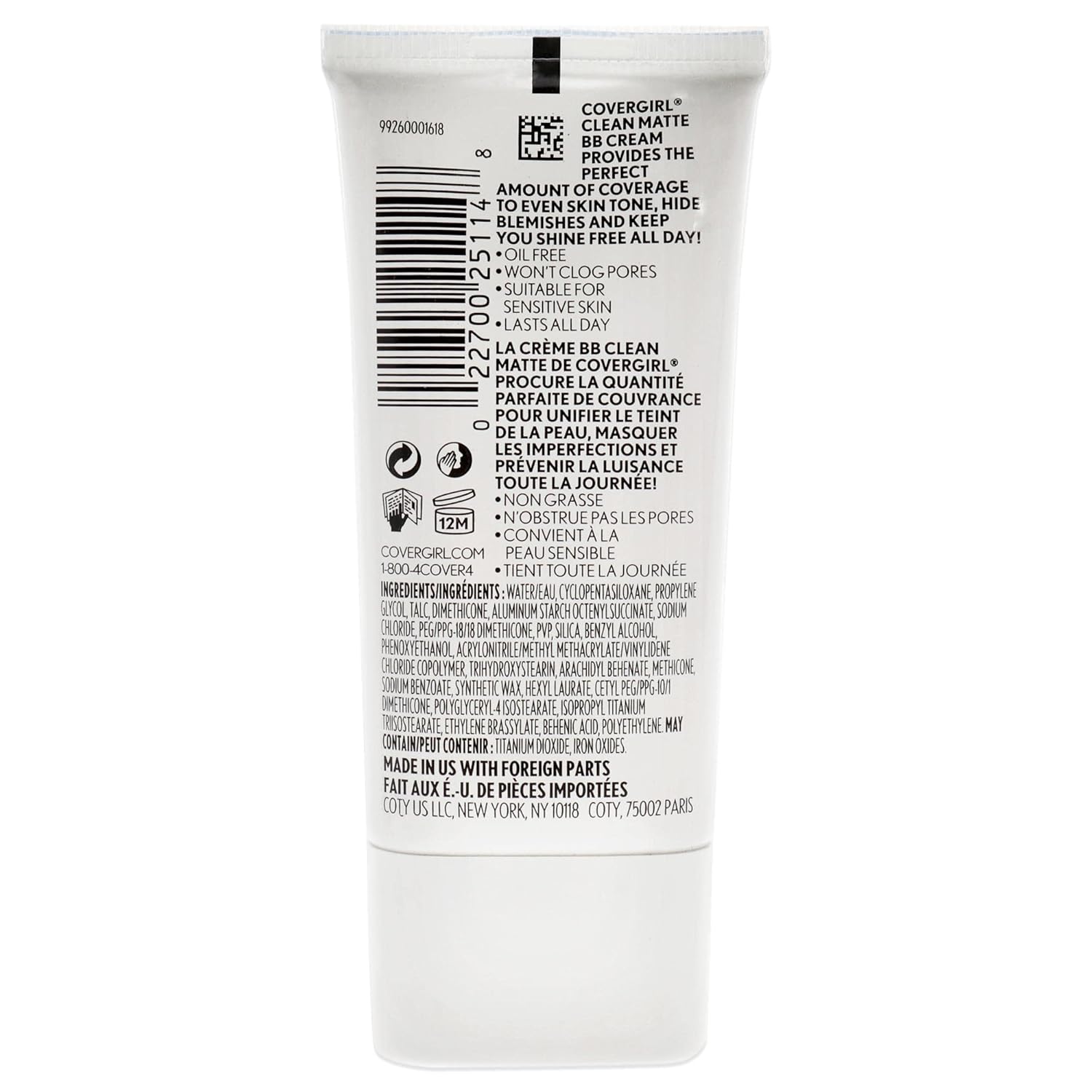 COVERGIRL - Clean Matte BB Cream, Oil-Free, Long-Lasting, Sensitive Skin, Lightweight, 100% Cruelty-Free