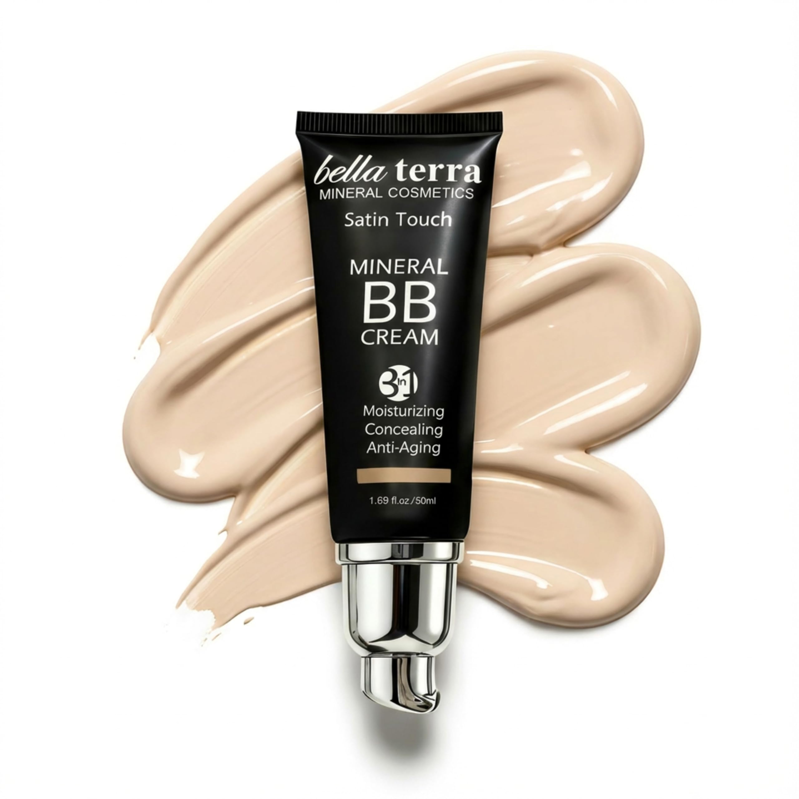 Bellaterra Cosmetics BB Cream - Tinted Moisturizer & Mineral Foundation Makeup, Medium 104 - Lightweight, Oil-Free, Buildable Coverage, Matte Finish, Anti-Aging Concealer, Clean Beauty, 1.69 oz