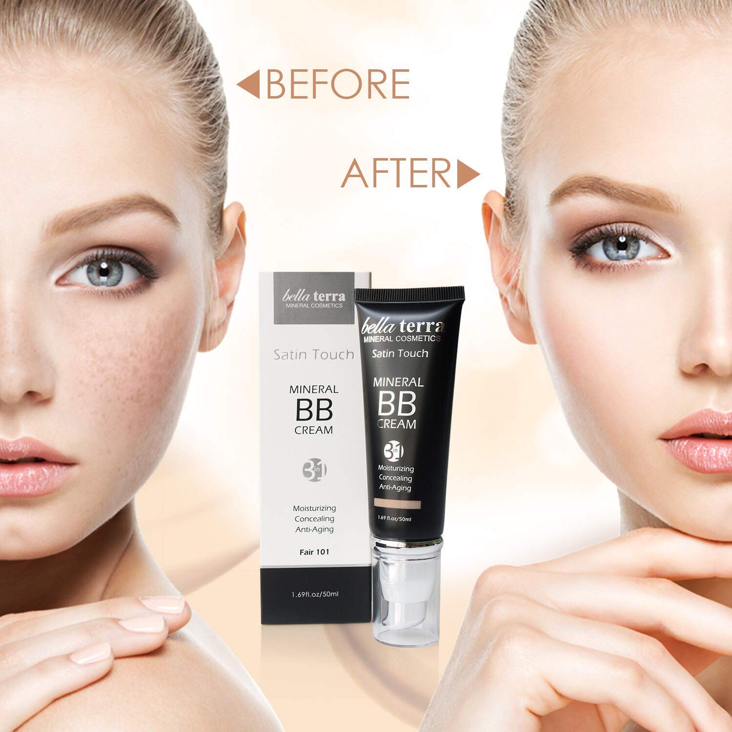 Bellaterra Cosmetics BB Cream - Tinted Moisturizer & Mineral Foundation Makeup, Medium 104 - Lightweight, Oil-Free, Buildable Coverage, Matte Finish, Anti-Aging Concealer, Clean Beauty, 1.69 oz