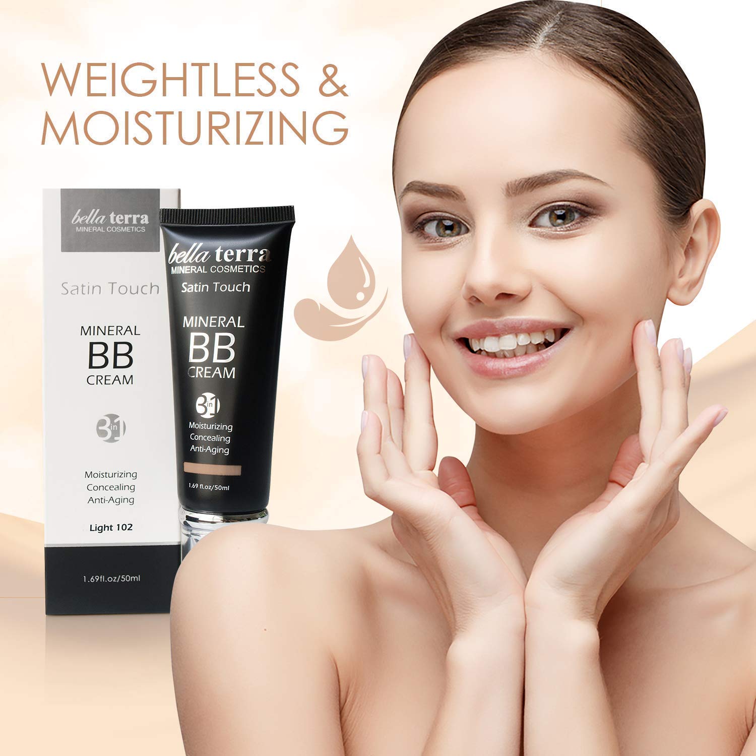 Bellaterra Cosmetics BB Cream - Tinted Moisturizer & Mineral Foundation Makeup, Medium 104 - Lightweight, Oil-Free, Buildable Coverage, Matte Finish, Anti-Aging Concealer, Clean Beauty, 1.69 oz