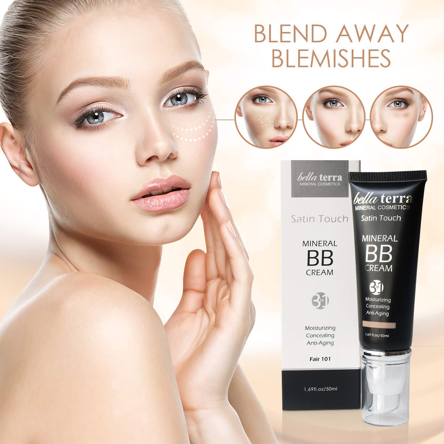 Bellaterra Cosmetics BB Cream - Tinted Moisturizer & Mineral Foundation Makeup, Medium 104 - Lightweight, Oil-Free, Buildable Coverage, Matte Finish, Anti-Aging Concealer, Clean Beauty, 1.69 oz