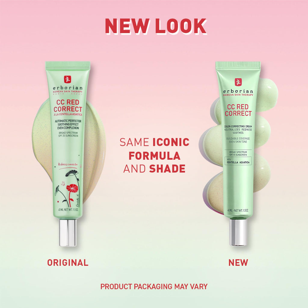 Erborian CC Red Color Correcting SPF 25 Green Pigment Cream, Neutralizes Redness, Calms Skin, Lightweight, Tone‑Perfecting Primer, Korean Skincare